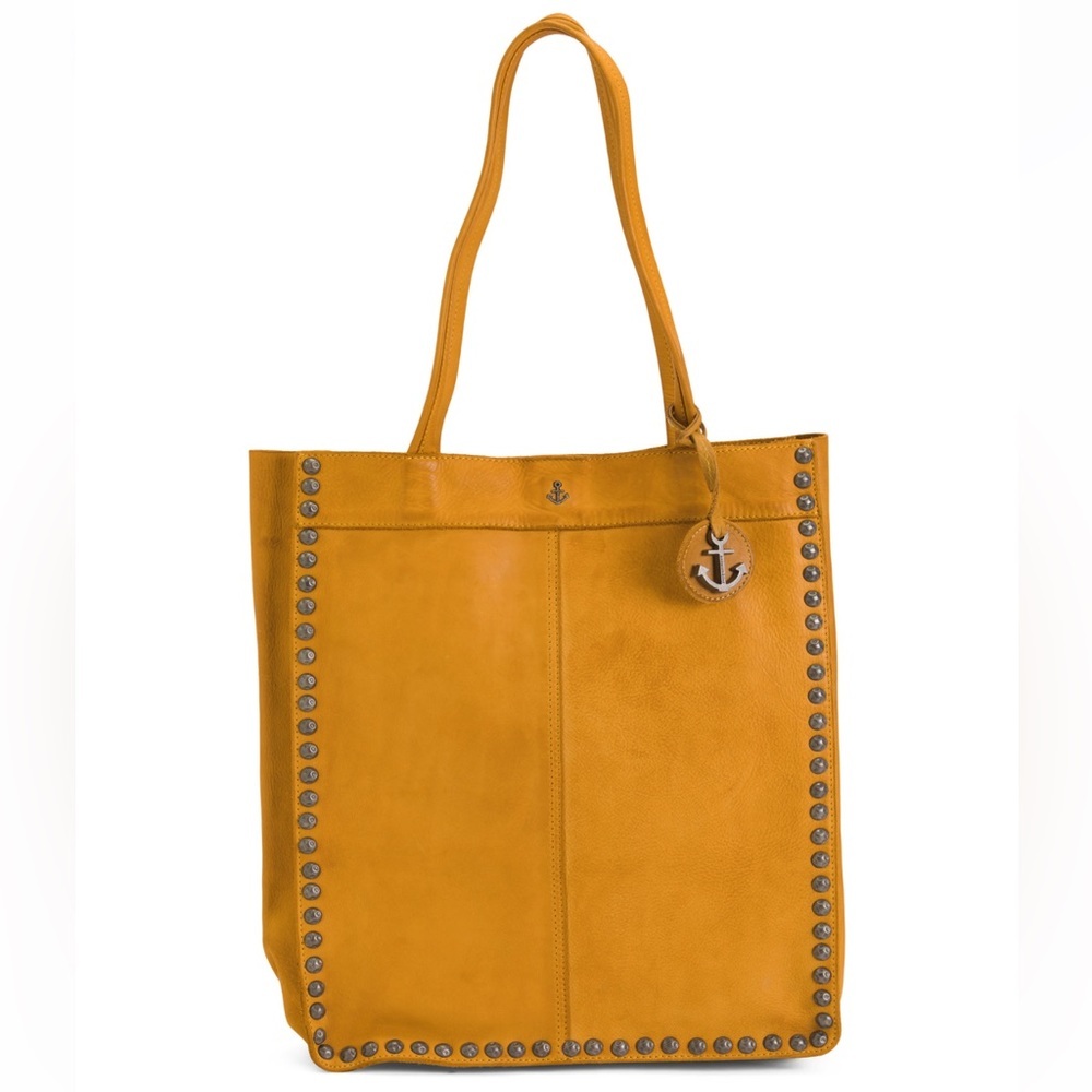 HARBOUR 2nd Gold/Yellow Cognac Leather Studded Tote NWT